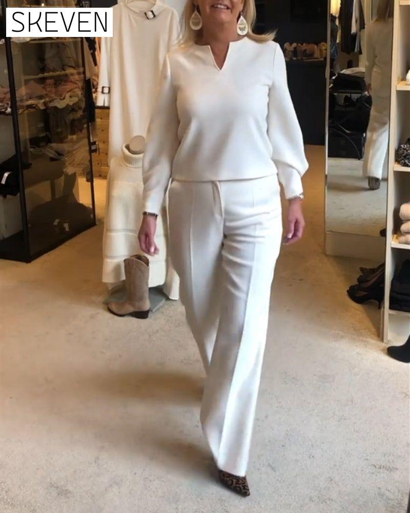 V-neck solid color elegant top