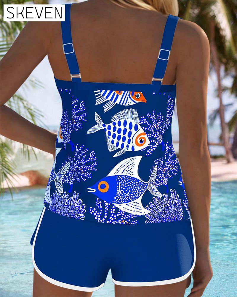Zweiteiliger Tankini mit Ozeanwelt-Print