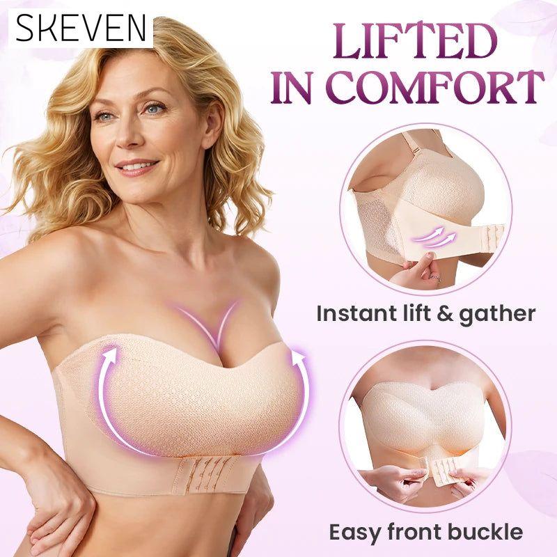 Non-Slip Comfort Strapless Push-Up Bra with Front Buckle