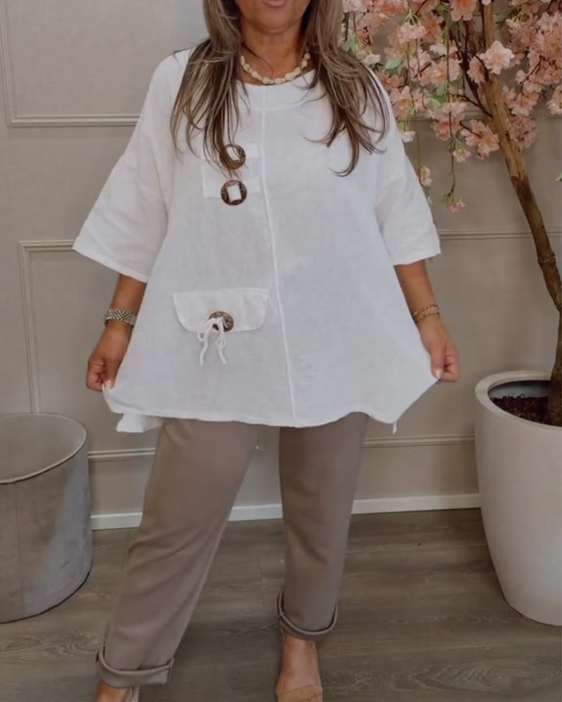 An Oversized-Button Relaxed Blouse