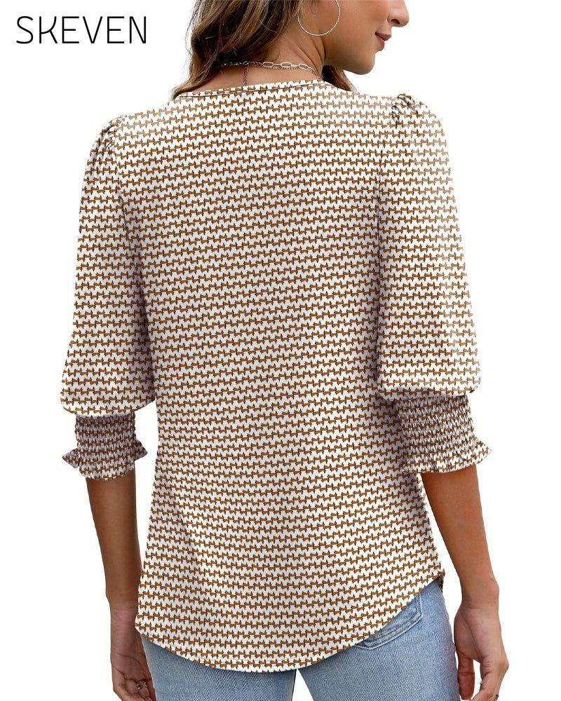 Puff Sleeve Printed Blouse