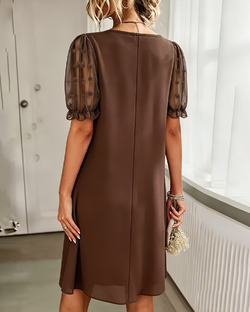 Puff Sleeve V-Neck A-Line Patchwork Dresses