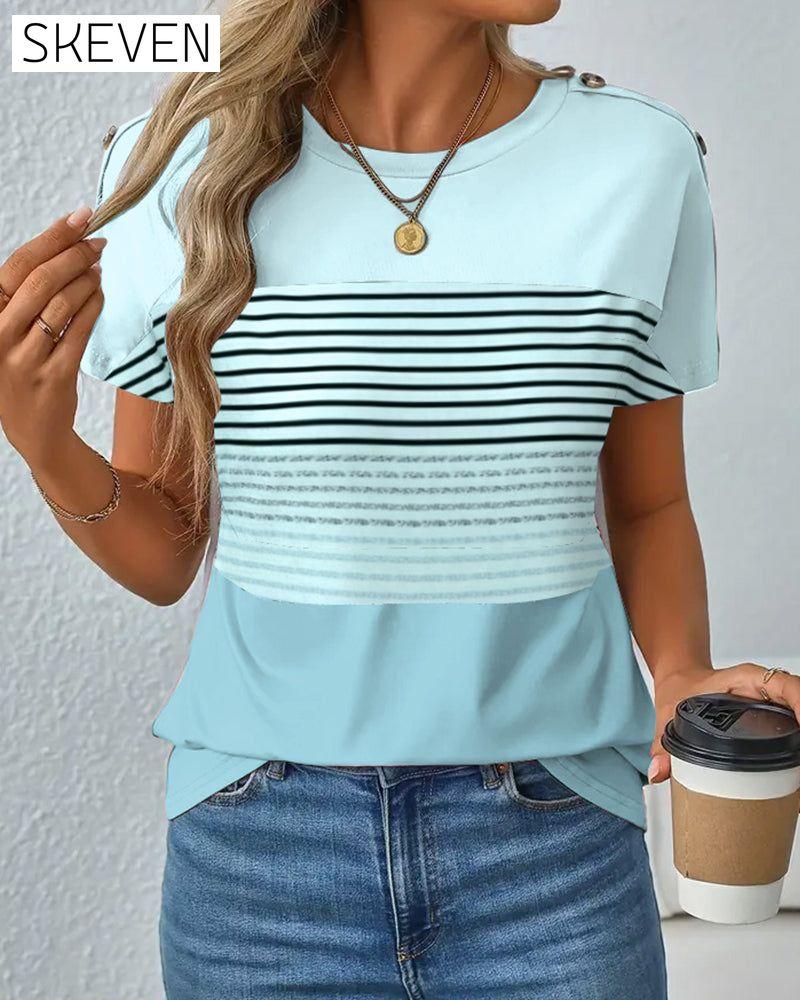 Short-Sleeved Striped Print T-Shirt