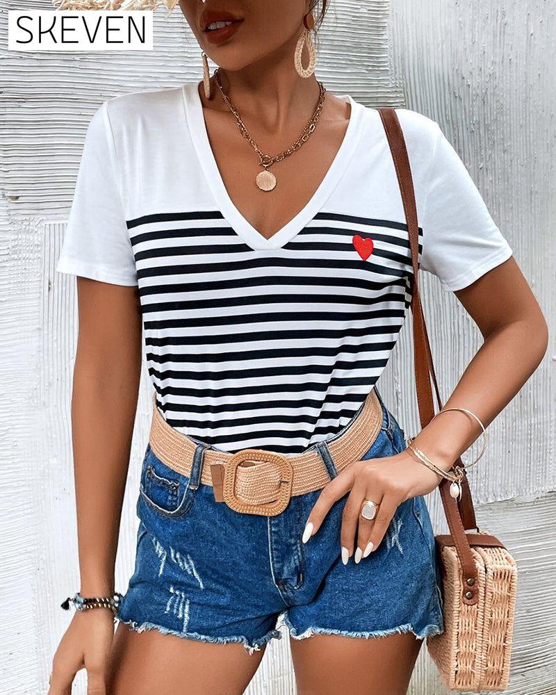 V-Neck Striped All-Match T-Shirt
