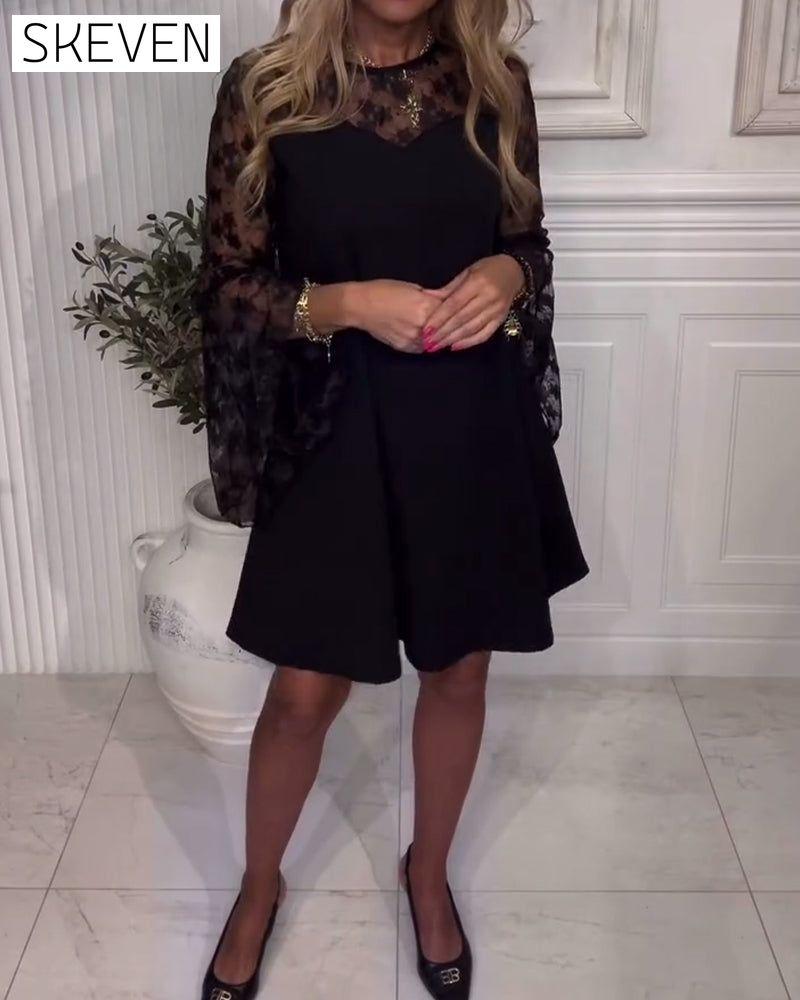 Solid Color Bell Sleeve Patchwork Dress
