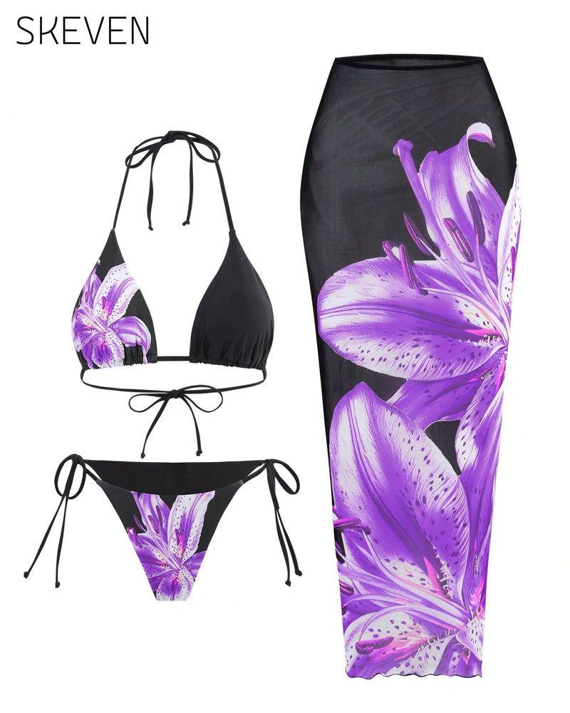 Maillot de bain trois pièces imprimé sexy