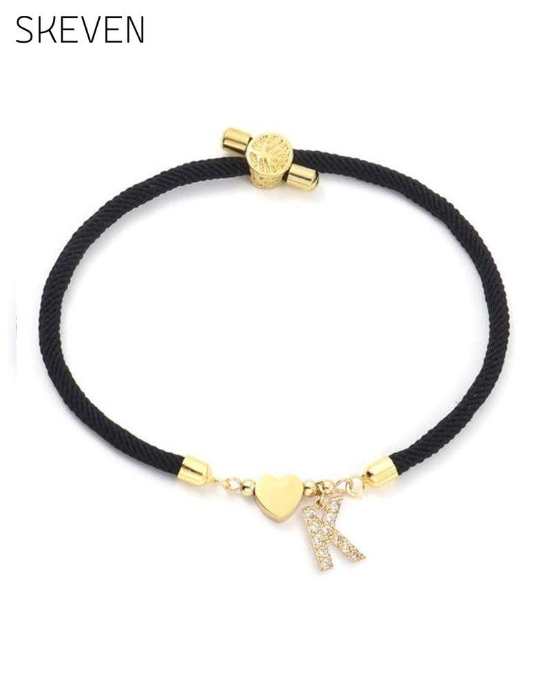 Initial Heart Charm Link Fashionable Bracelet