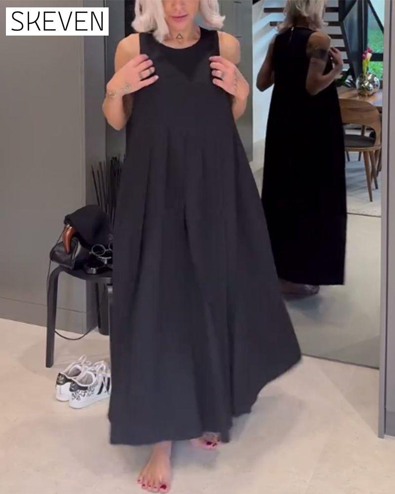 Elegantes, einfarbiges, plissiertes Tankkleid
