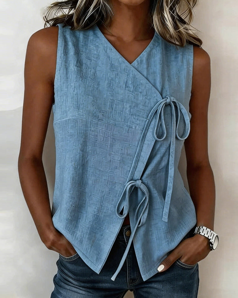 V-Neck Sleeveless Cross Vest Blouse