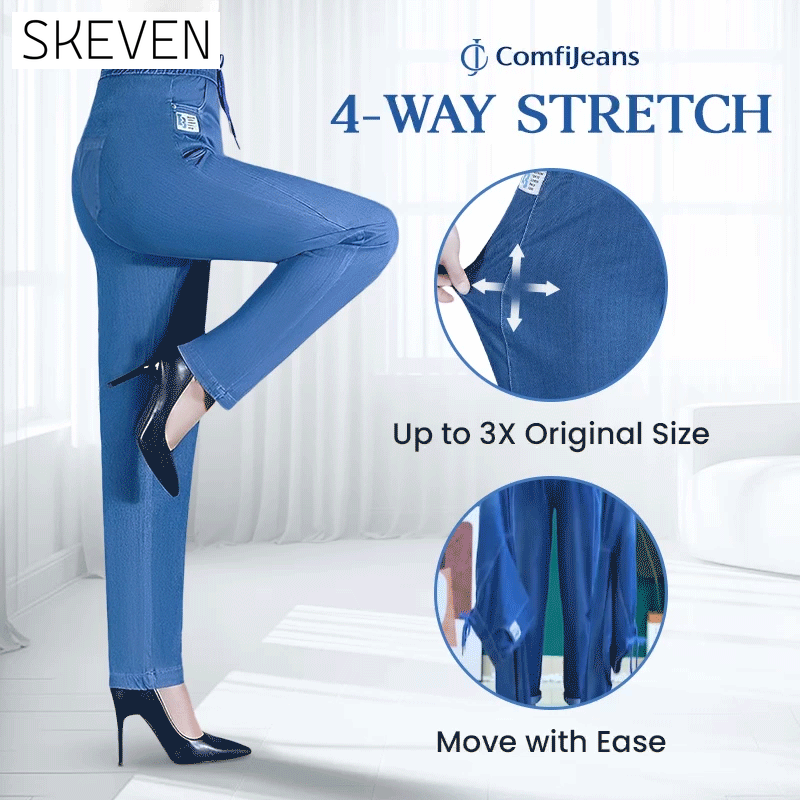 Jean mom taille haute ultra-extensible