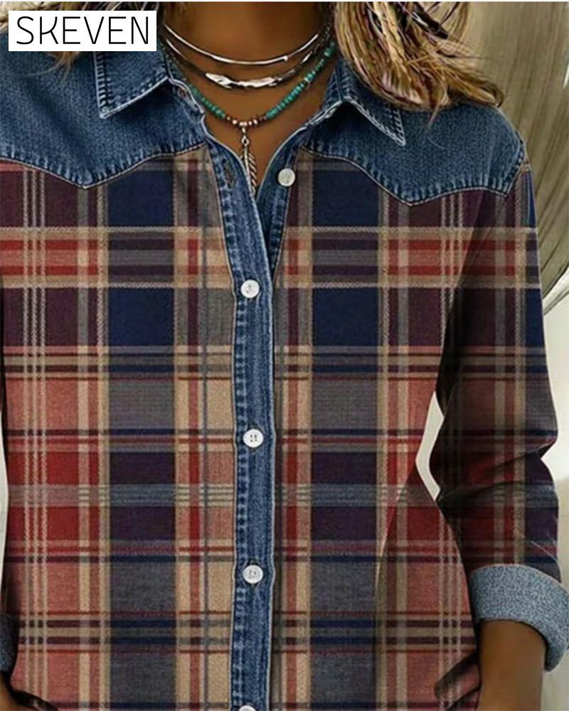 Blouse tendance à carreaux et couleurs contrastées