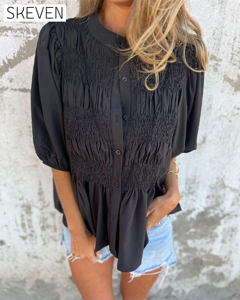 Casual Fashion Short Sleeve Solid Color Blouse