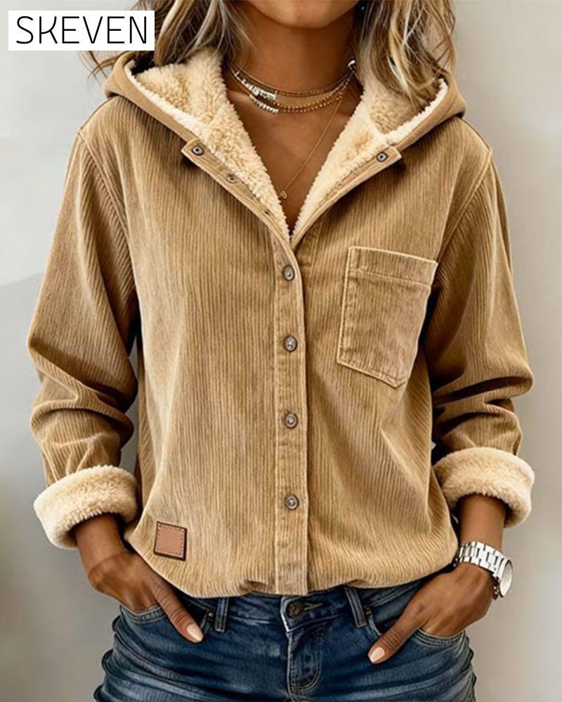 Solid Color Long-Sleeved Warm Hooded Coat
