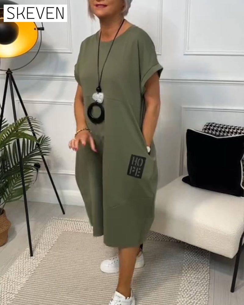 Simple letter print short sleeve casual dress