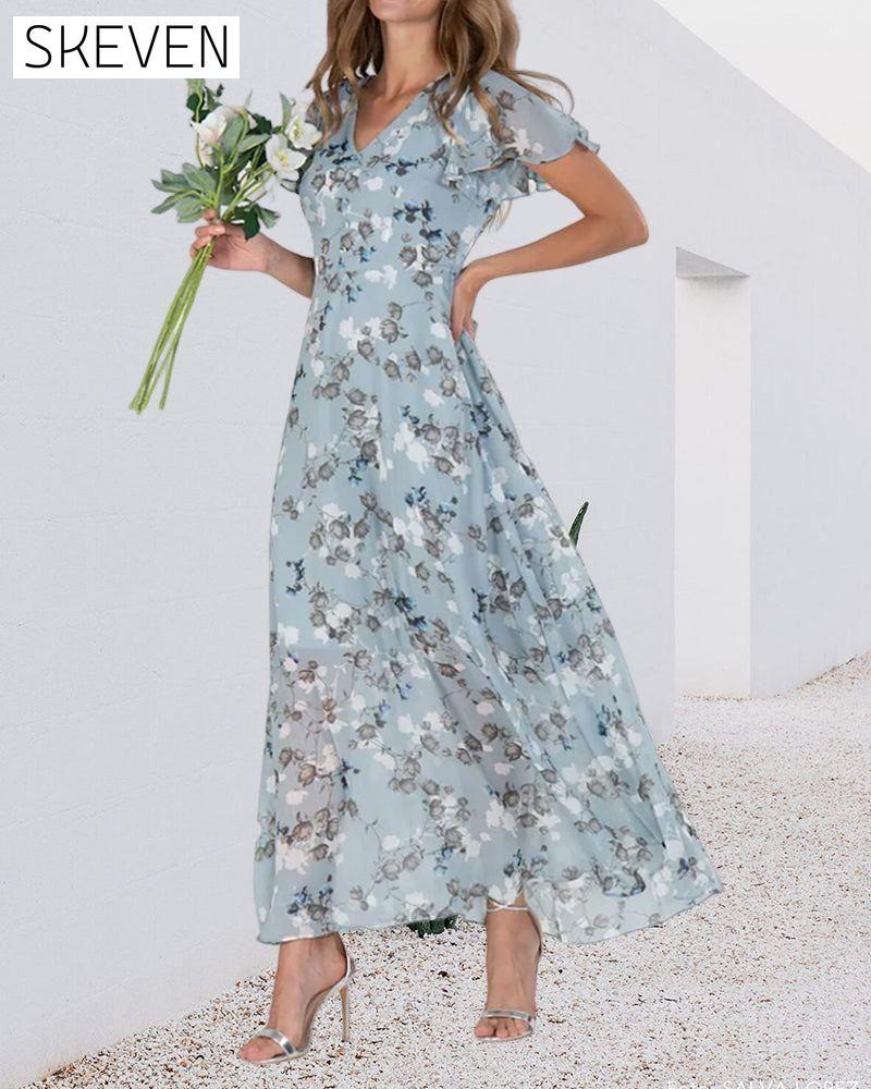 Short Sleeve Long Dress with Floral Print 23BF Casual Dresses Clothes Dresses SALE Spring Summer