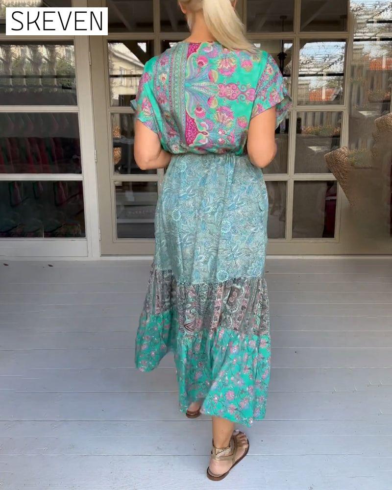 V-neck printed elegant dress