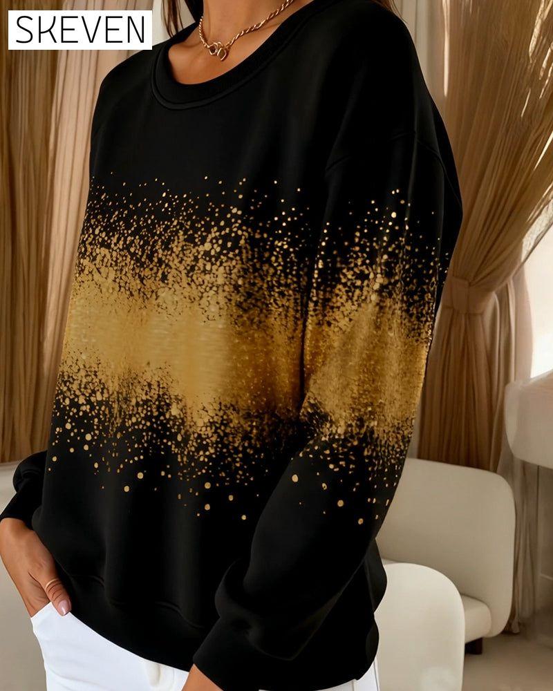 Fashionable Round-Neck Gradient Print Sweatshirt