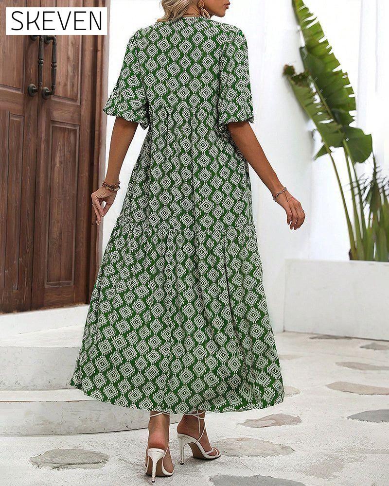 Vintage geometric print long dress 23BF Casual Dresses Clothes Dresses SALE Spring Summer