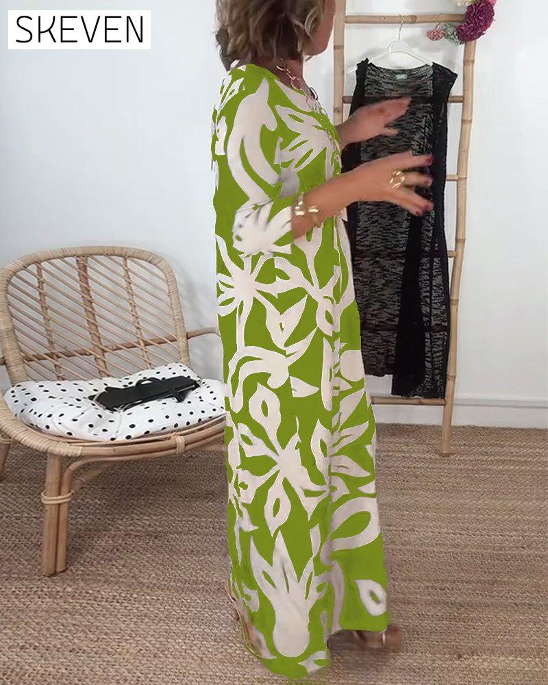 Bedrucktes Kleid mit Rundhalsausschnitt und langen Ärmeln