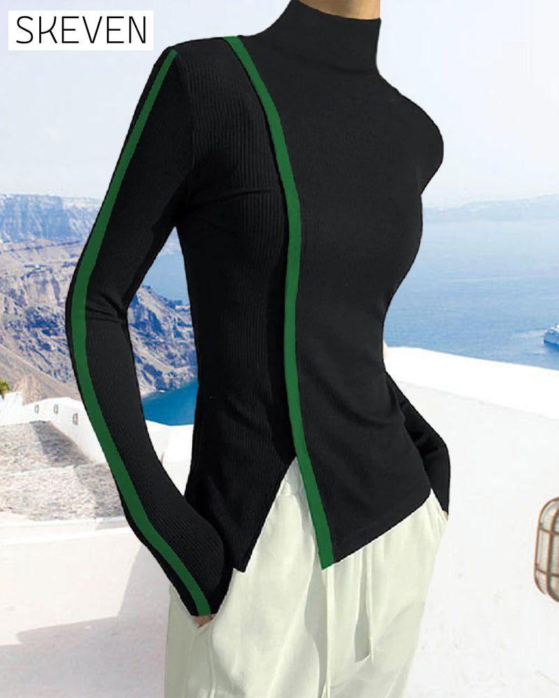 Turtleneck patchwork pullover sweater