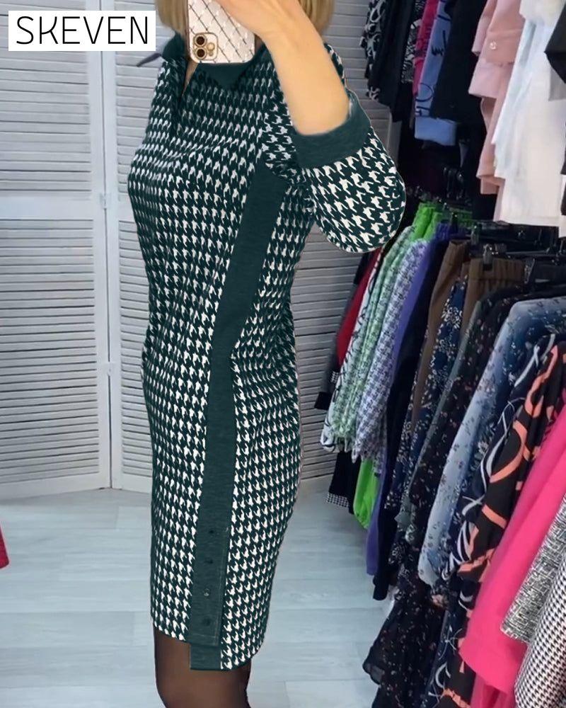 Lapel Pocket Plaid Long Sleeve Dress 2023 f/w 23BF casual dresses Clothes Dresses