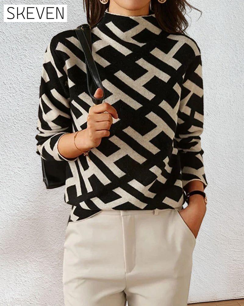 Geometric Alphabet Print Sweater 2023 F/W 23BF clothes discount Spring Sweaters Sweaters & Cardigans Tops/Blouses