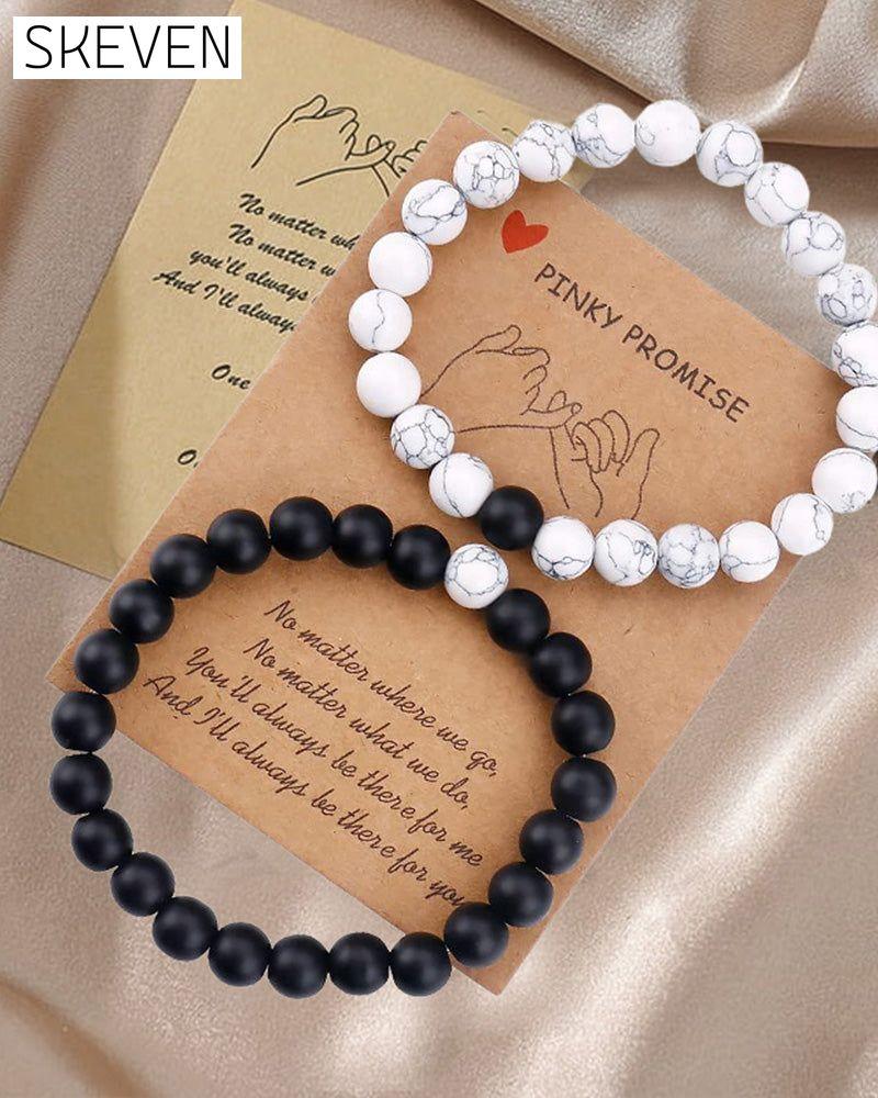 Black and white bead woven couple bracelet set Jewelry