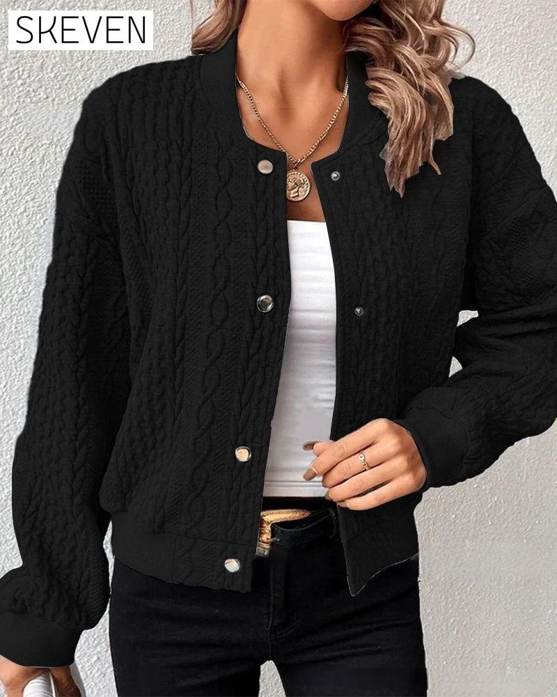 Einfarbige Strickjacke mit Knopfleiste