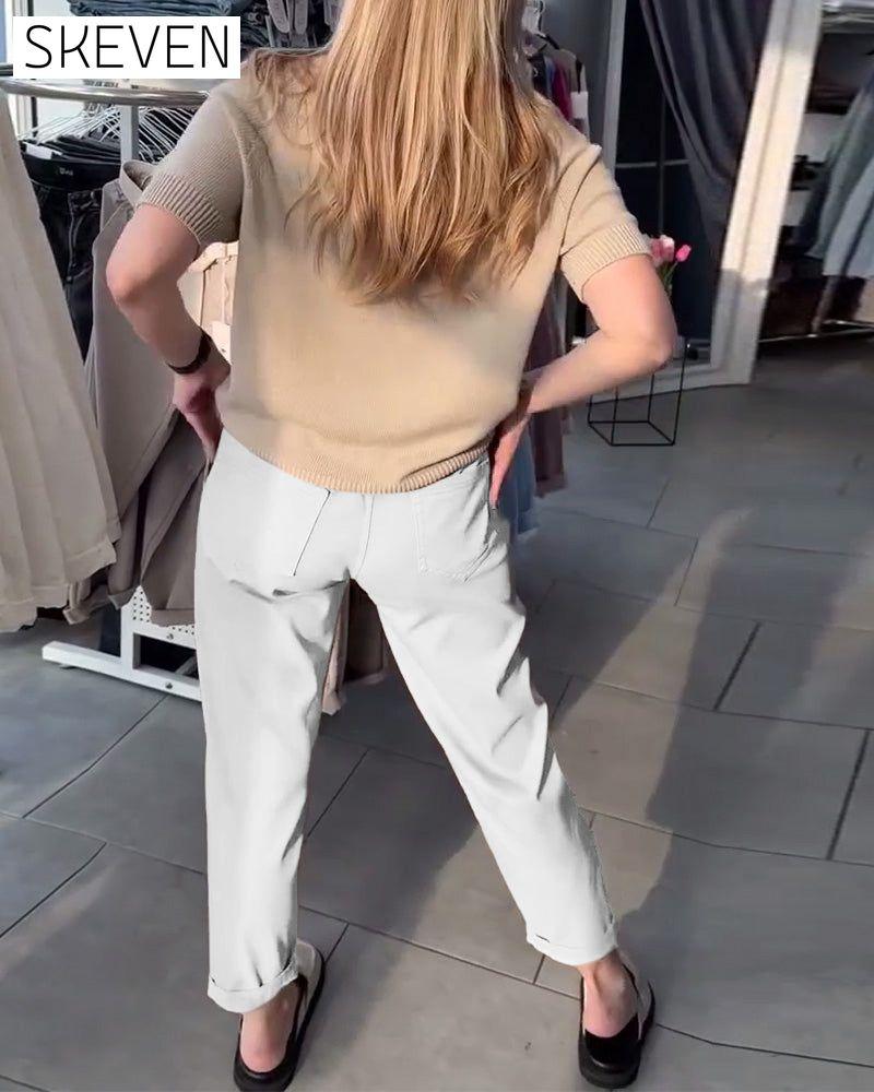 Einfarbige, lässige, gerade geschnittene Hose