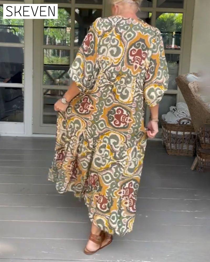 Printed V-neck maxi dress