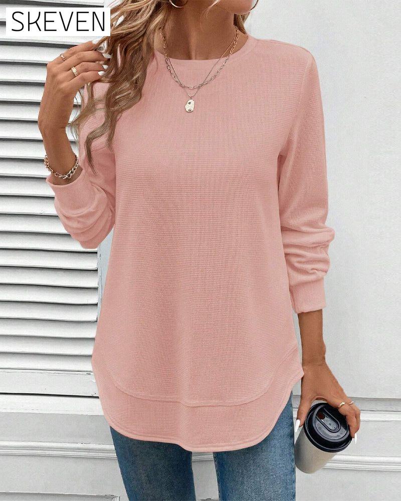Round Neck Long Sleeve Solid Color Top