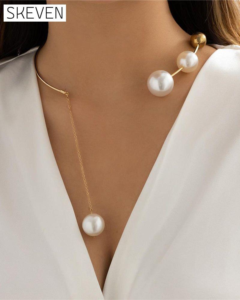Faux pearl women's clavicle necklace