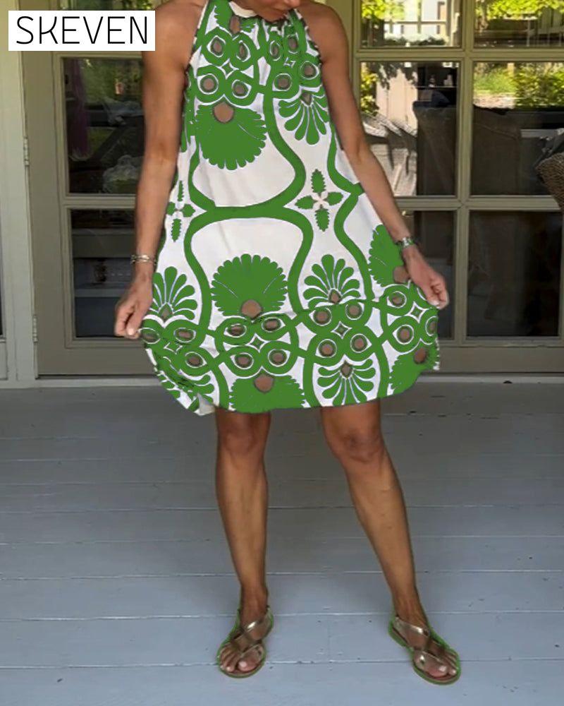 Halter neck vintage print dress
