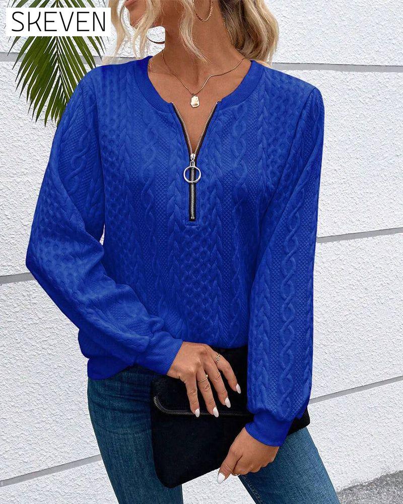 Casual solid color long sleeve zipper sweatshirt