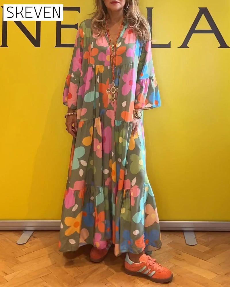 robe décontractée à manches cloche et imprimé floral coloré