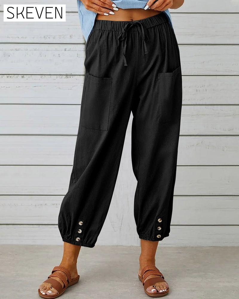 High waist button nine points pants