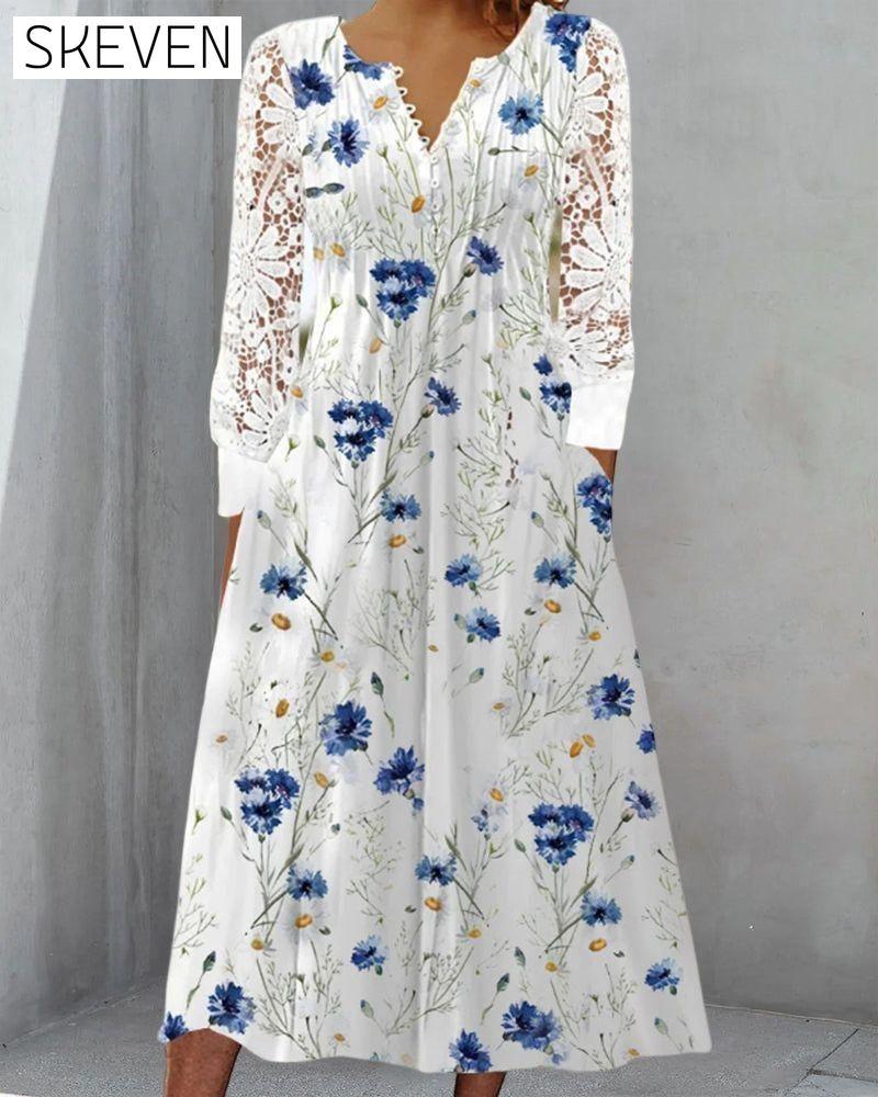 Lace Dress with Floral Print 23BF Casual Dresses Clothes Dresses SALE Spring Summer