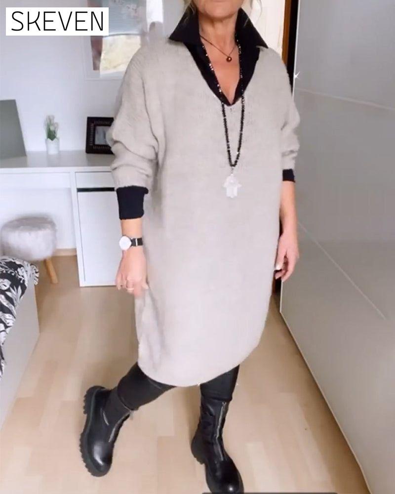 einfarbiges, lässiges Hemdkleid mit Knöpfen