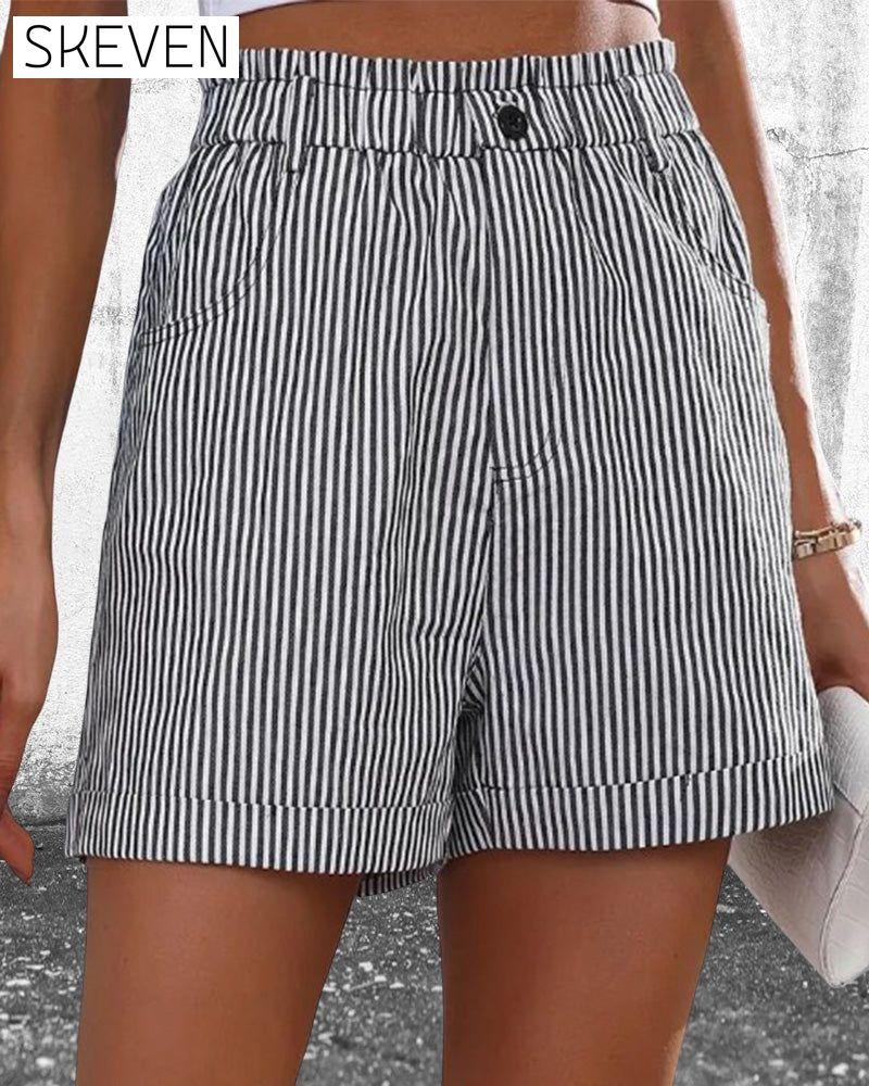 High Waist Stripe Print Shorts