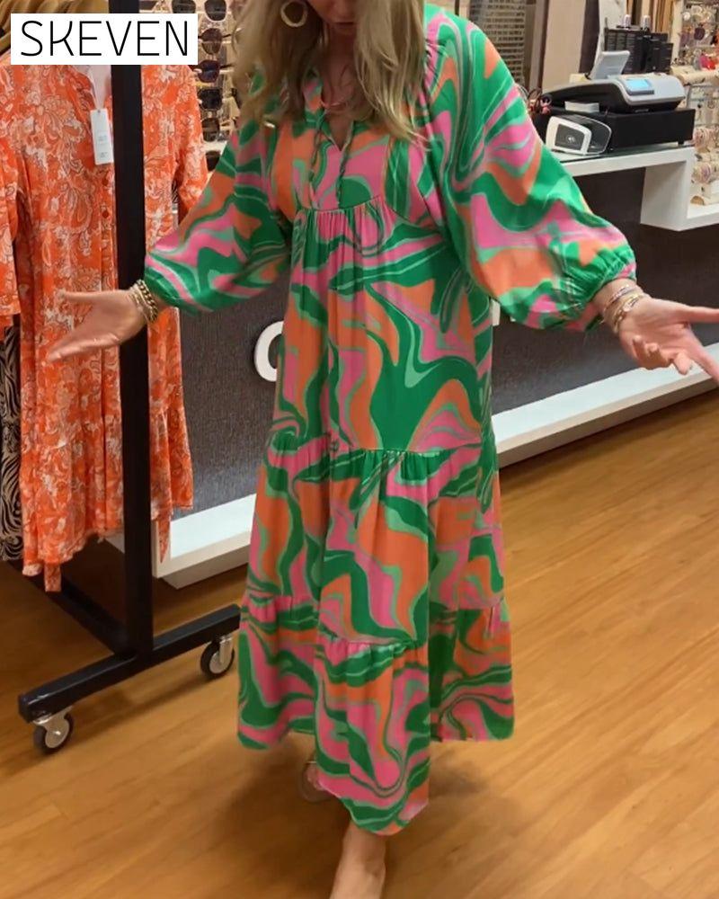robe longue imprimée à col en V
