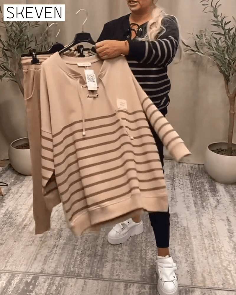Casual Striped Ankle Sports Two-Piece Sets