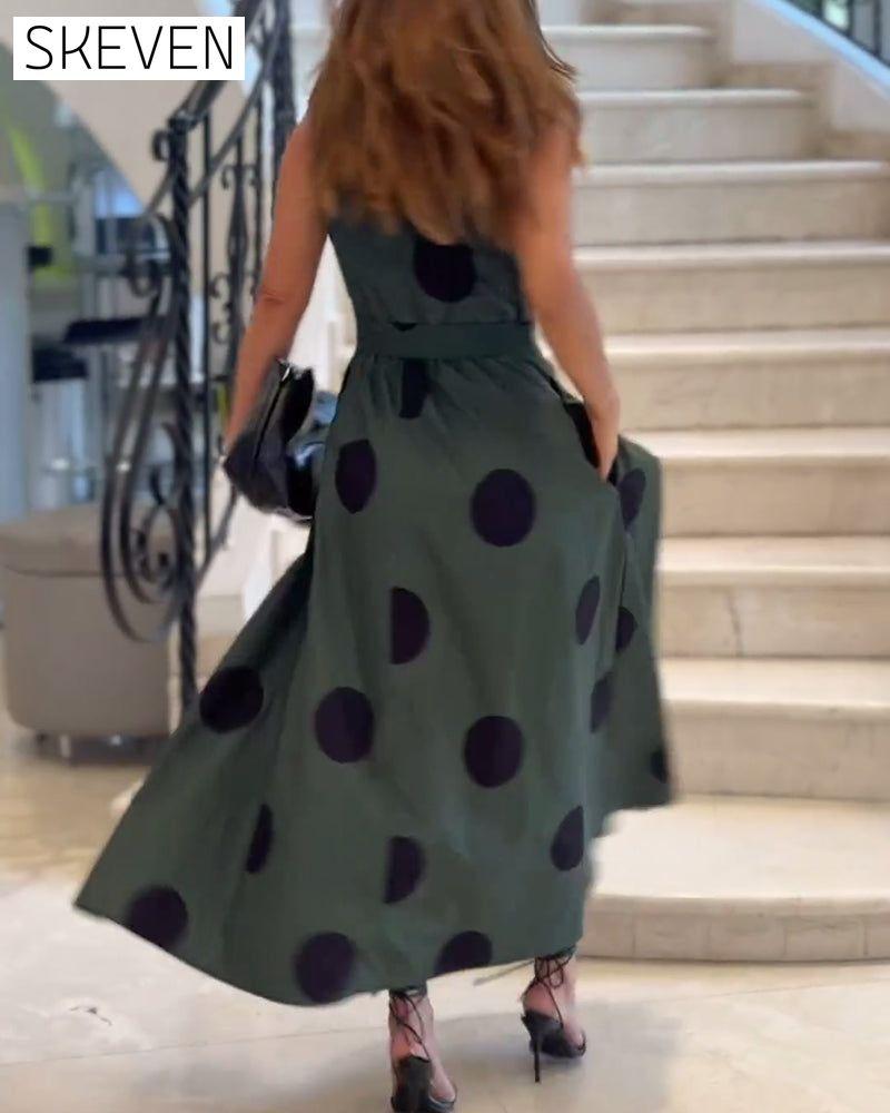 Sleeveless lapel elegant solid color dress