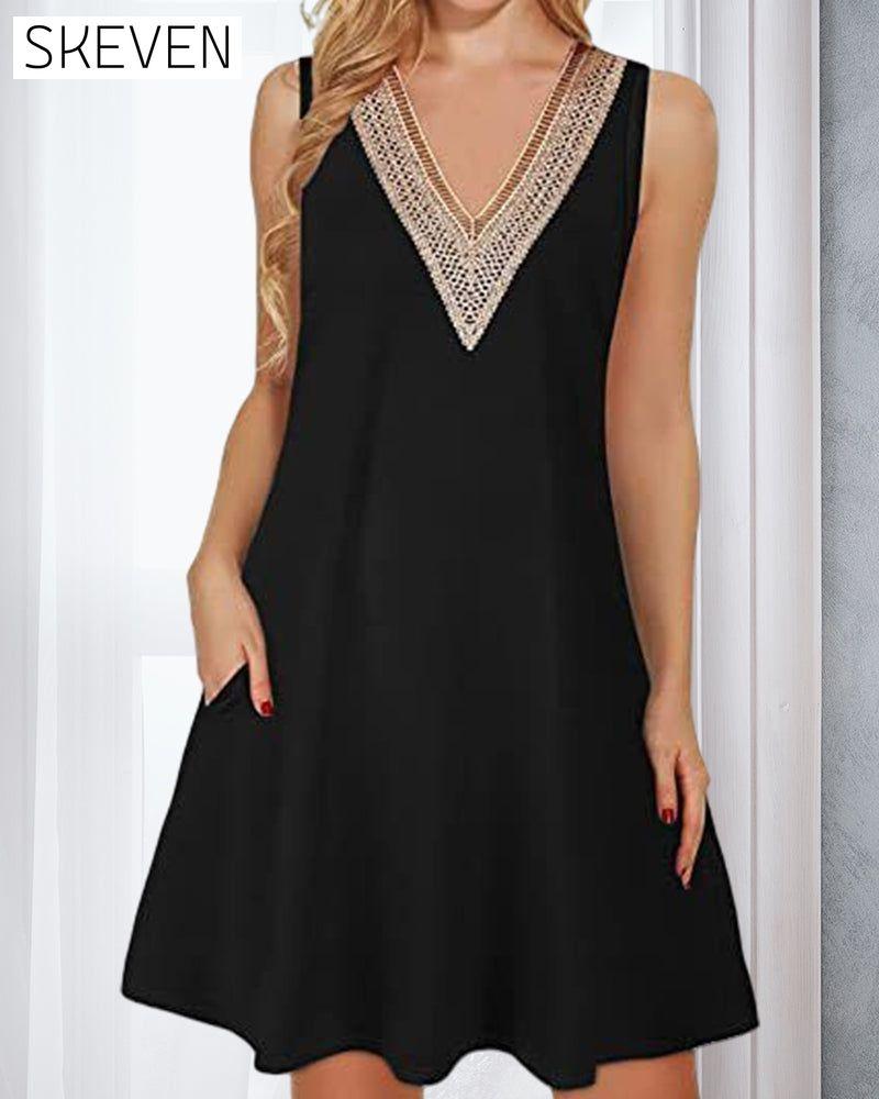 Ärmelloses Freizeitkleid mit V-Ausschnitt