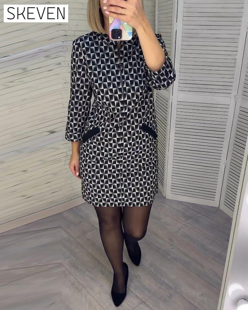 Kleid mit Argyle-Muster und langen Ärmeln
