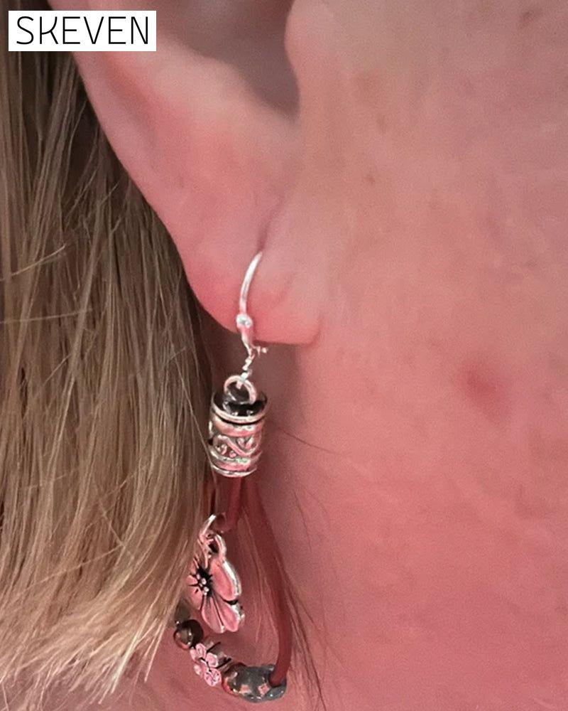 Boho Leather Rope Flower Simple Earrings