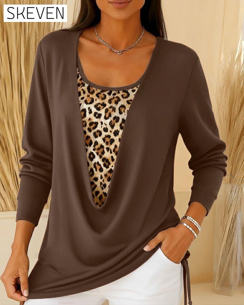 Faux T-shirt deux pièces à lacets imprimé léopard