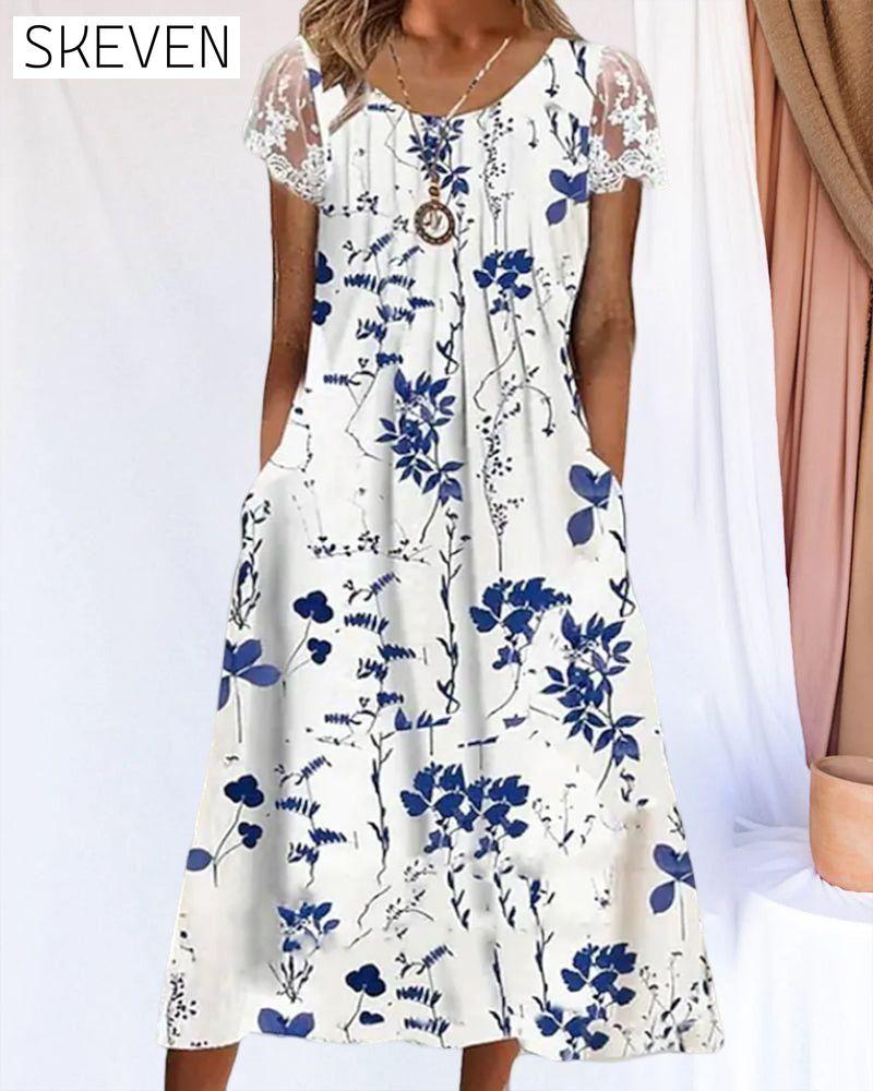 Lace sleeves floral print dress 23BF Casual Dresses Clothes Dresses Spring Summer