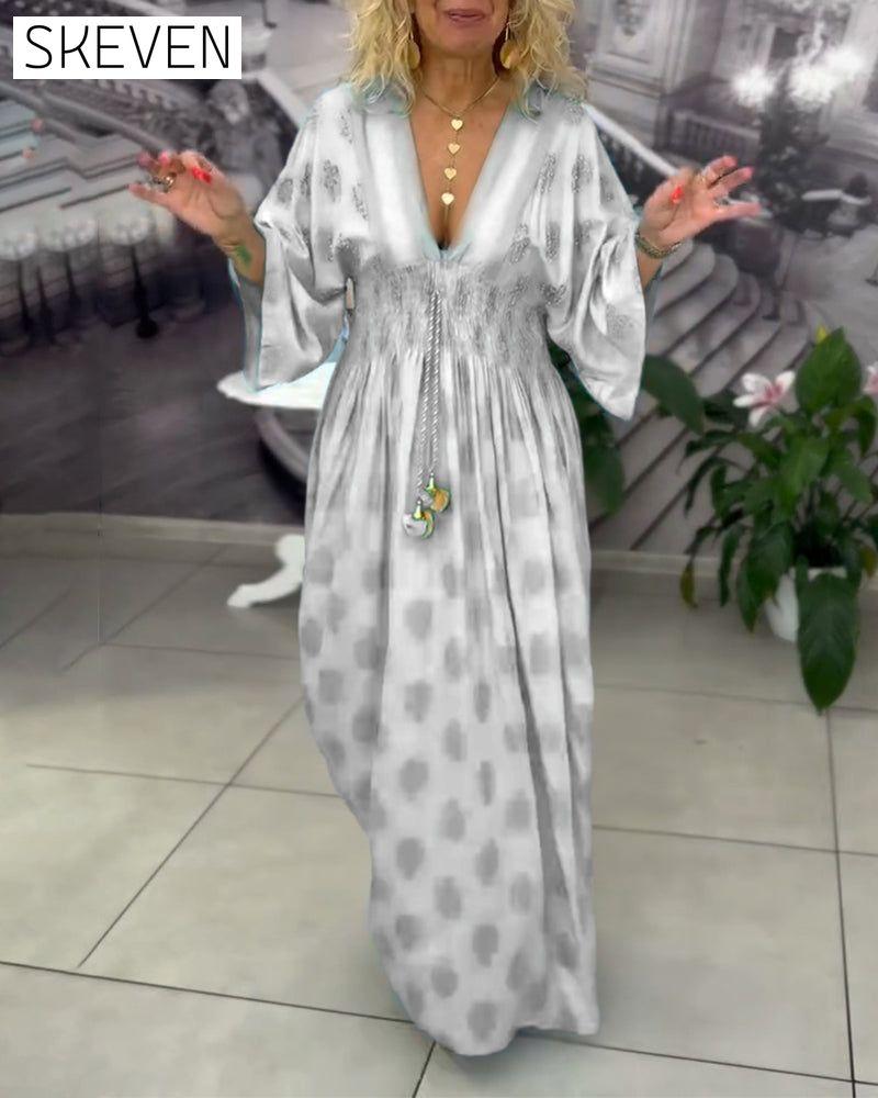 Loose Holiday Print Waist Maxi Dress