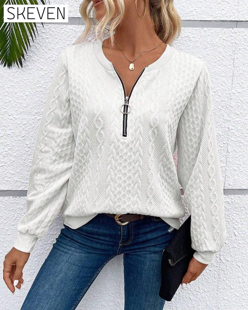 Casual solid color long sleeve zipper sweatshirt