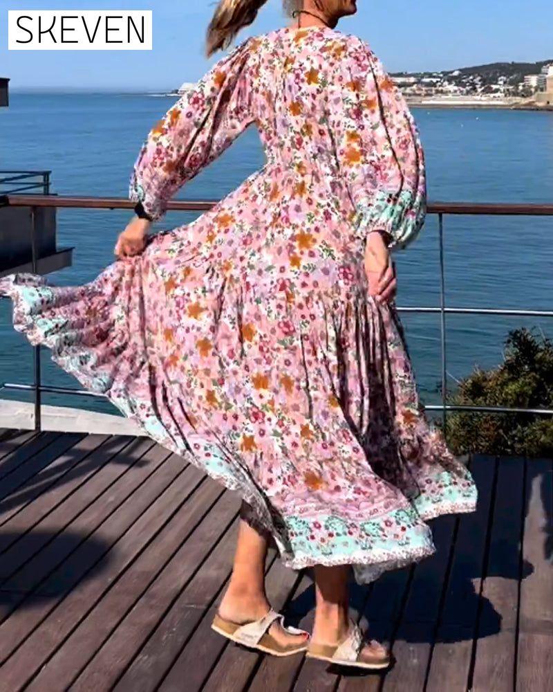V-neck Floral Print Dress